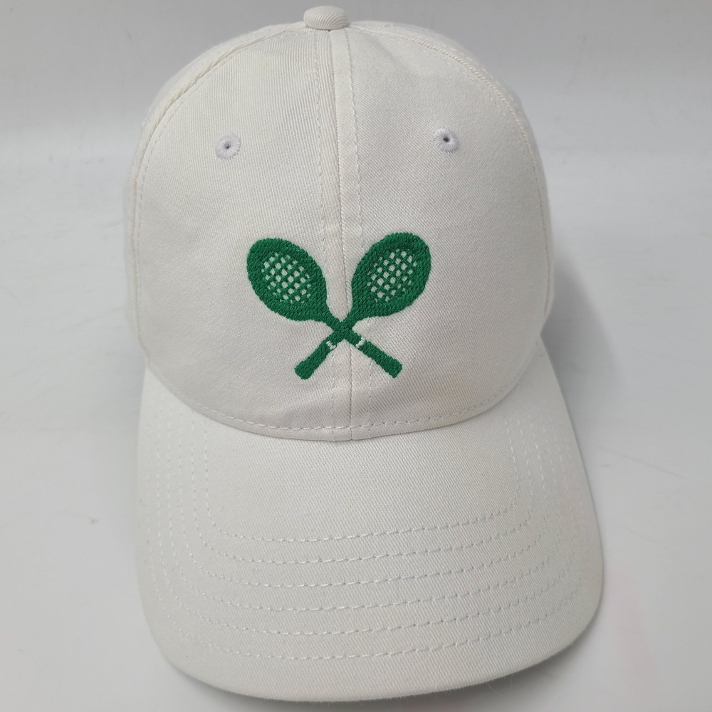 Harding Lane Hat Strapback White Green Tennis Rackets Needlepoint Logo Casual